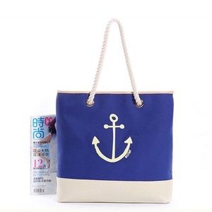 Anchor Print Navy Canvas Tote Hand Bag